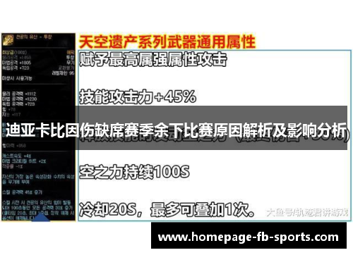 迪亚卡比因伤缺席赛季余下比赛原因解析及影响分析 迪亚卡比因伤缺席赛季余下比赛原因解析及影响分析